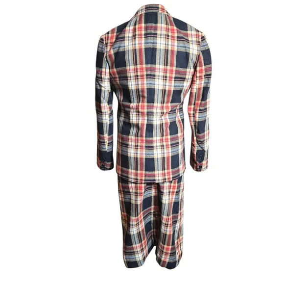 Collectors Items Leonard Sunshine Vintage 1970s Red And Black Plaid Skirt Suit - Picture 5 of 12